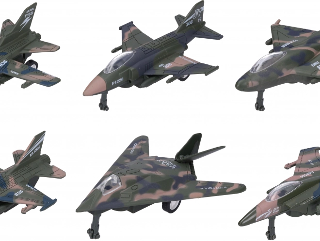 Metall-Kunststoff-Jagdflugzeug 12 cm mit Rückzug, Mix von 6 Stück im Display-Box