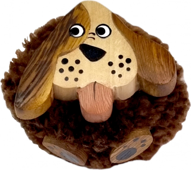 Magnet en bois avec pompon duveteux – chien