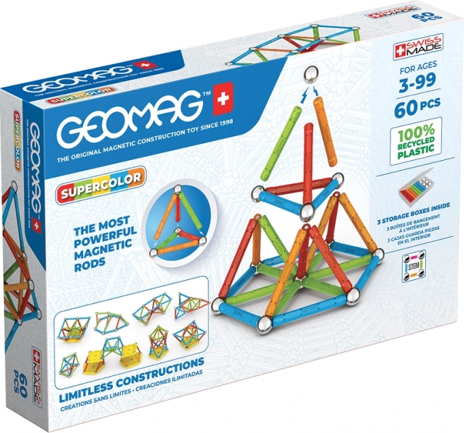 ensemble de construction magnétique supercolor re 60 pièces geomag