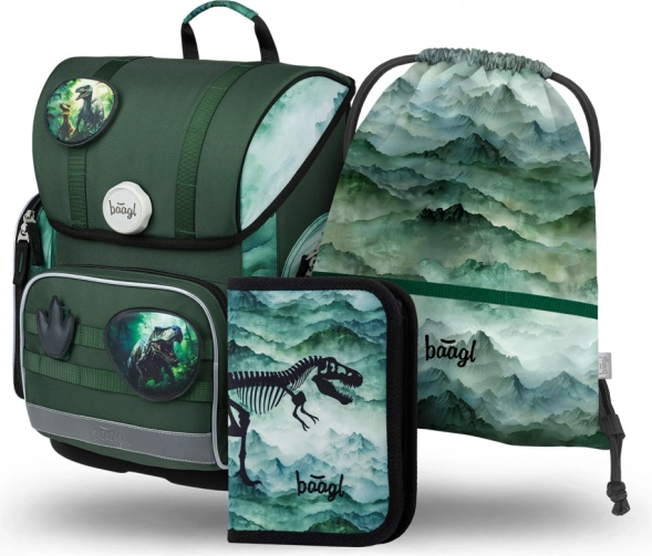 Schoolset Baagl Ergo Dino: rugzak, etui en tasje