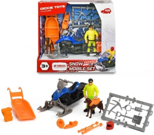 Reddingssneeuwscooter YAMAHA Phazer X-TX 1:24 met aanhanger, reddingswerker en lawinehond