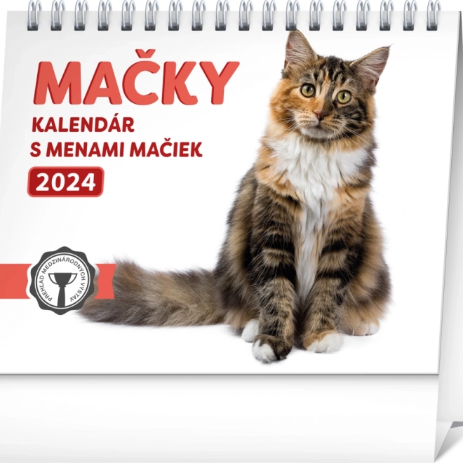 Calendrier de bureau Chats 2024 avec prénoms de chats 16,5 × 13 cm