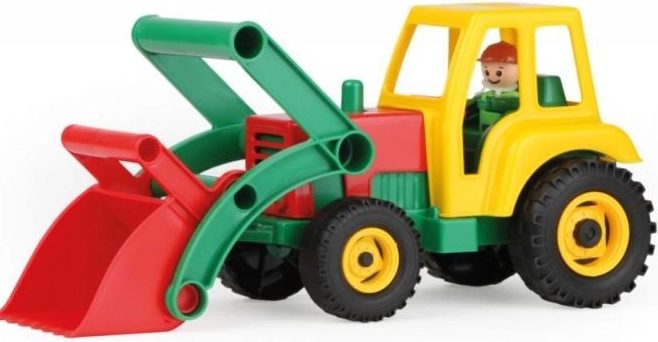 Tracteur en plastique coloré avec pelle avant