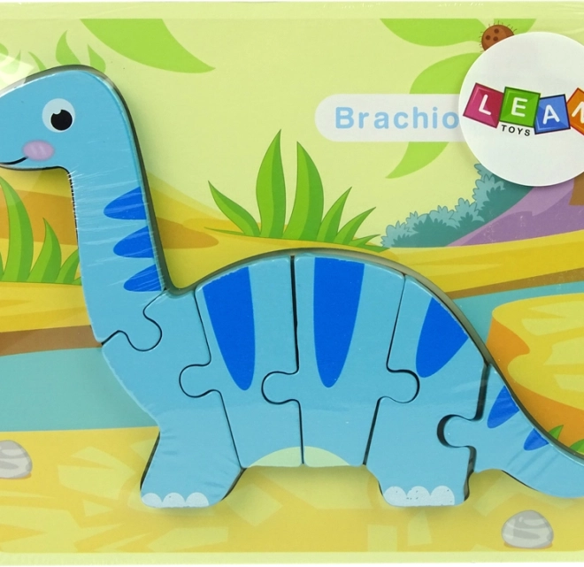 Houten puzzel dinosaurus brachiosaurus blauw
