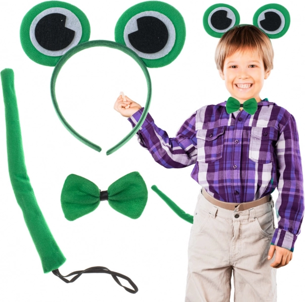 Ensemble de déguisement grenouille pour enfants : serre-tête avec yeux, nœud papillon et queue