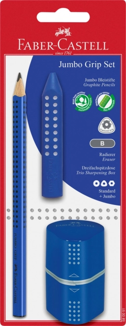 Grafietpotlood Faber-Castell Grip Jumbo met accessoires blauw