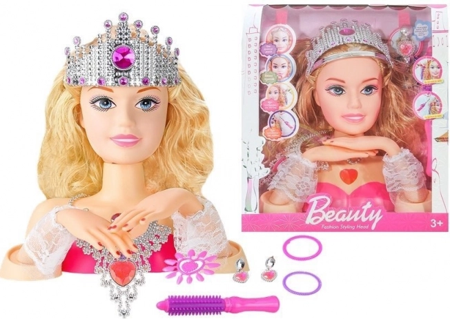 Doll Head for Styling with Crown and Accessories