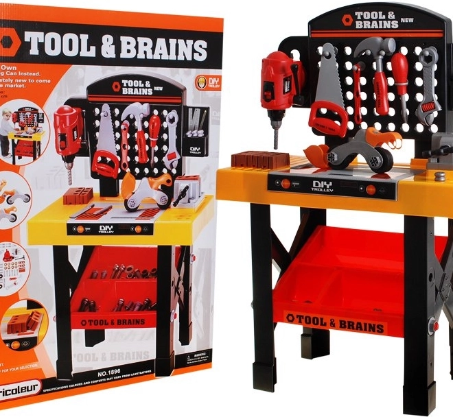 Table d'outils pour enfants avec outils et blocs de construction 3+