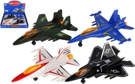 Metal and Plastic Fighter Jet with Pullback Mechanism 16 cm - Set of Four Colorful Planes