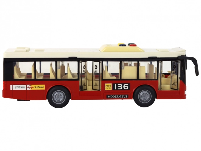 Rode stadsbus op batterijen met lichten en geluiden 1:16
