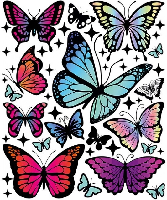 Autocollants thermocollants – papillons arc-en-ciel, grande planche 20 × 30 cm