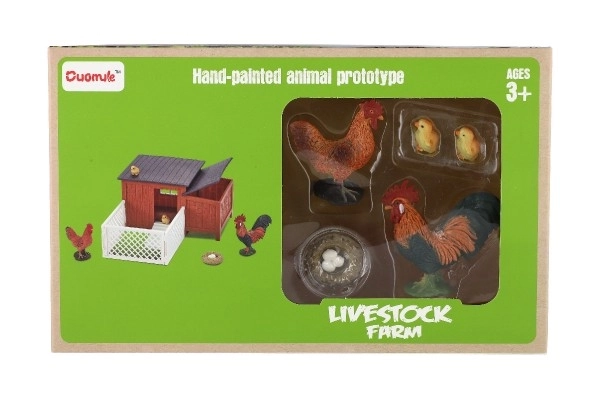 Kippenhok met uitloop van plastic met accessoires