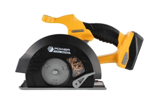 Cirkelzaag gereedschap plastic 29x19cm op batterijen met geluid in doos 31x21x12cm