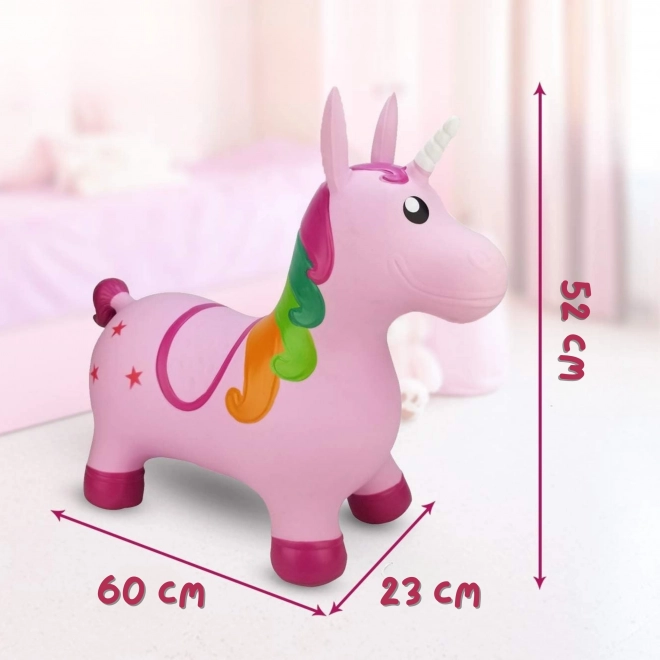 Springende roze eenhoorn Woopie met pomp