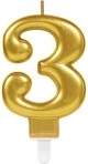 Verjaardagskaars nummer 3 goud, 9,3 cm