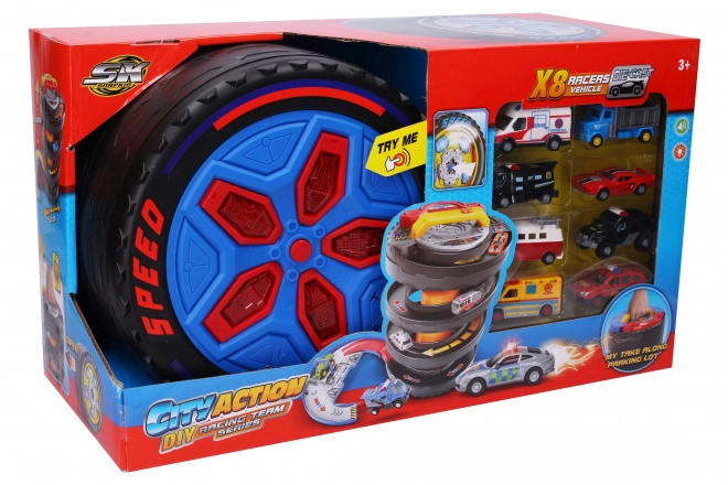 Racestation met effecten 8 auto's 43,5x43,5x37,5 cm