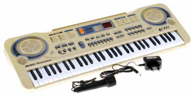 Beige toetsenbord voor kinderen 5+ Microfoon + opname + USB MP3 - model nr. 811