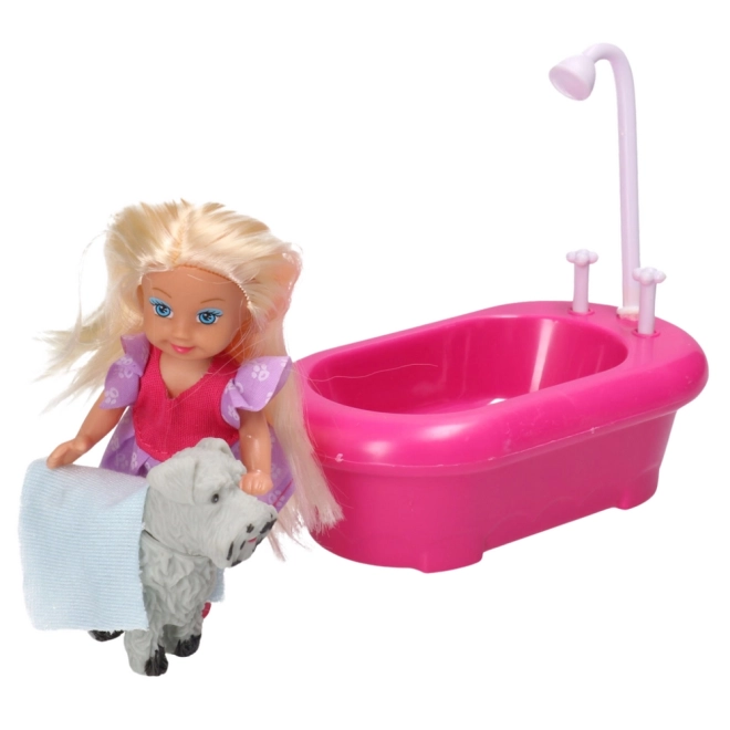 Mini set pop met bad en witte hondje