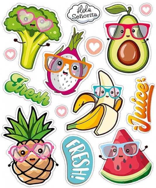 Images thermocollantes Fruits joyeux – grande planche 20 × 30 cm