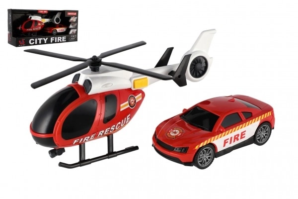 Brandweer reddingsset met helikopter en auto