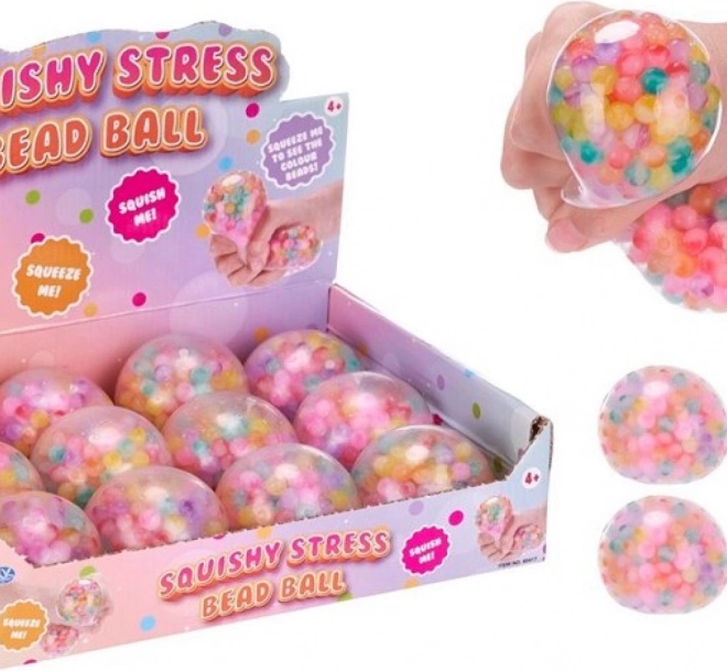 Balle anti-stress en silicone avec billes colorées 7 cm