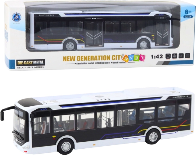 Metal city bus with lights and sounds 1:42 white