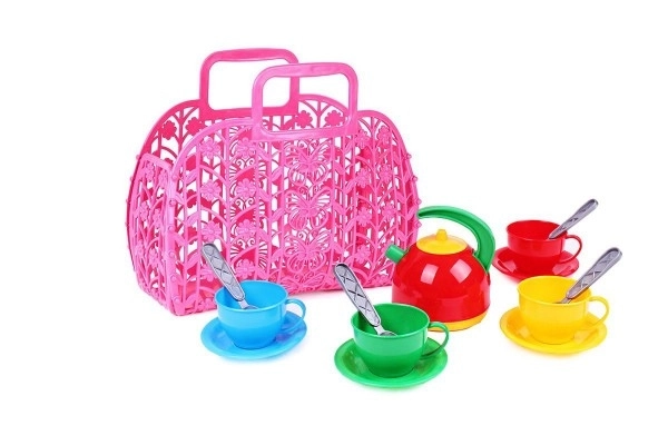 Bunte Kinder-Teeservice im Plastikkoffer