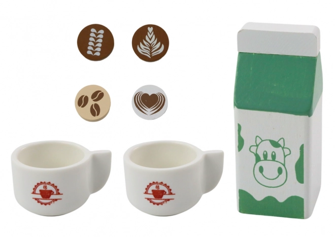 Wooden Coffee Maker Set with Cups and Milk