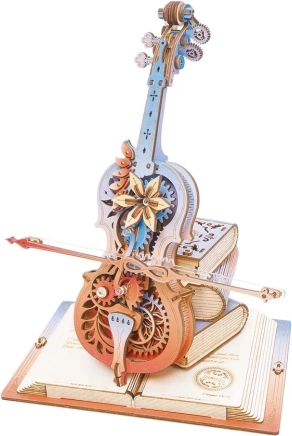 robo time 3d houten speeldoos magische cello – mechanische puzzel