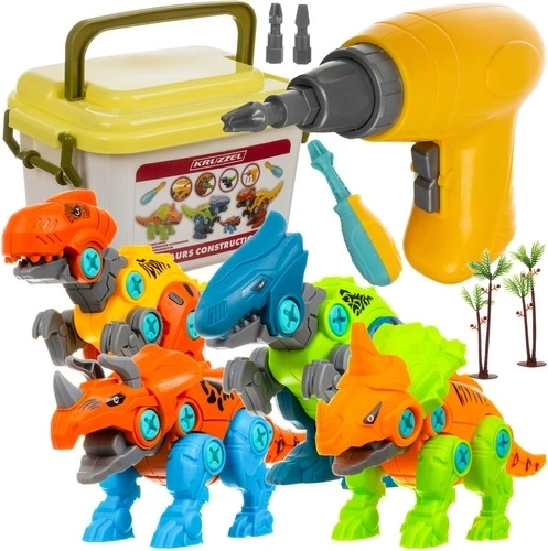 Set of Construction Dinosaurs 4-in-1 with Drill and Screwdriver for Kids