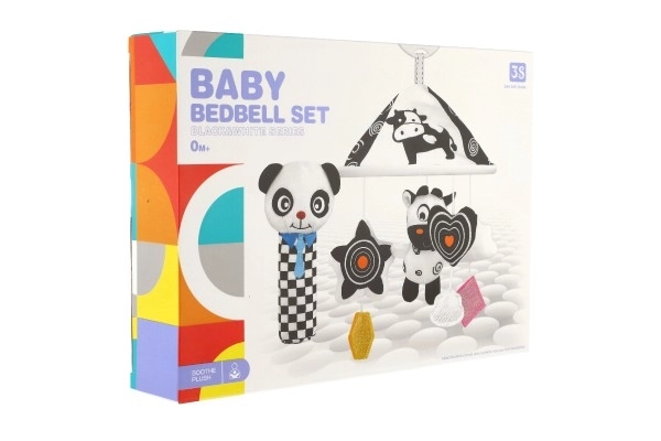 Muziekmobiel boven ledikant dieren pluche zwart-wit in doos 30x22x5,5cm 0+