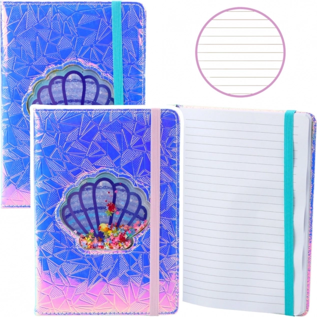 Holografisch notitieboek met schelp en confetti A5 70 vellen