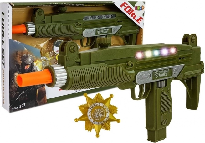 Set militaire pistolet pour enfants avec lumière, son et badge 37 cm