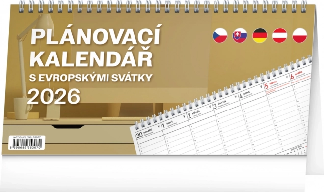 Calendrier de bureau Planificateur avec fêtes européennes 2026