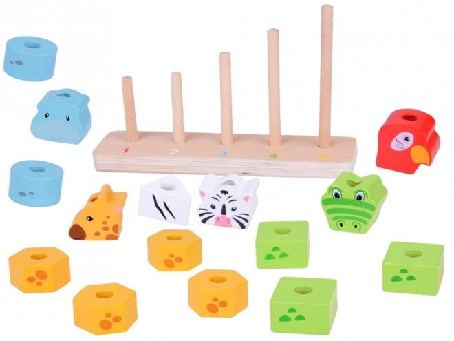 Colorful Wooden Pyramid Animal Blocks Educational Toy