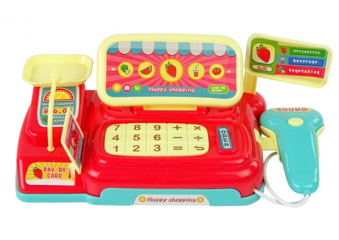 Kinderkasse mit Einkaufskorb und Scanner