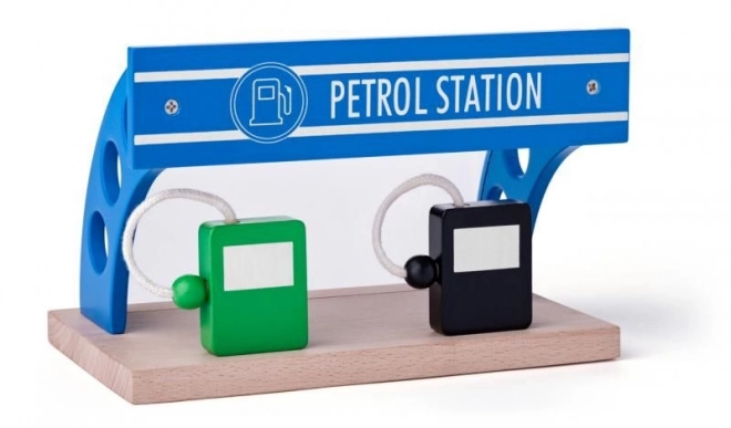 Houten speelgoed tankstation