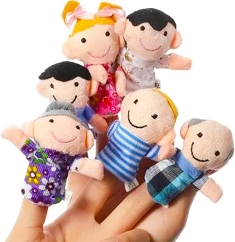 Set of 6 Plush Finger Puppets - Family