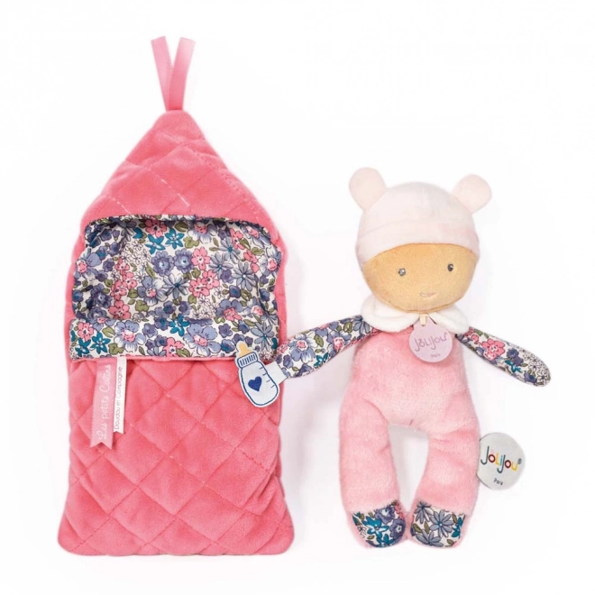 Doudou Jolijou Baby Doll in a Slip-On Blanket 20 cm – Pink