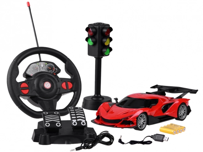 Raceauto met afstandsbediening en accessoires – Rood