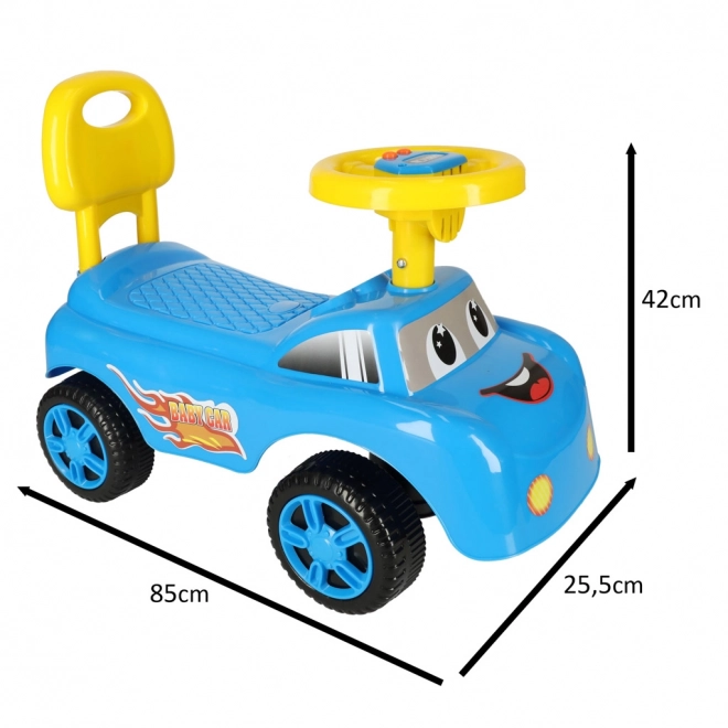 Lachende loopauto met claxon blauw