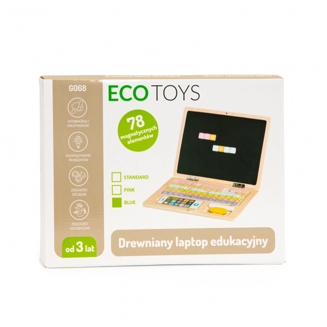 ECOTOYS Houten laptop met magnetisch scherm - blauw