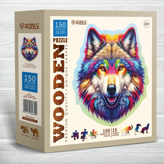 Houten puzzel Regenboog wolf 150 stukjes