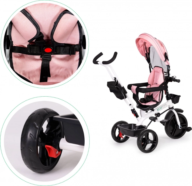 Kinderdrietrike met 360° draaibare zit roze ECOTOYS