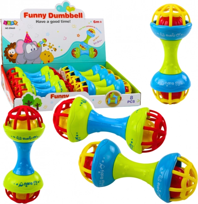 Rattle and teether for babies in dumbbell shape, colorful