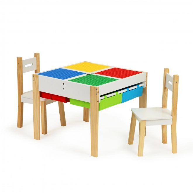 ECOTOYS Houten speeltafel voor kinderen met speeltafelblad en twee stoeltjes