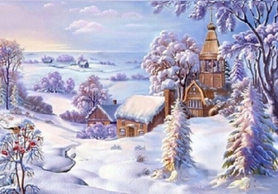 Diamantmozaïek – Kerk in de sneeuw