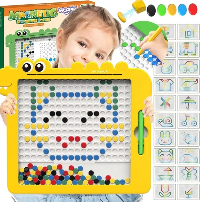 Magnetisch bord WOOPIE MAGPAD dinosaurus, montessori, 110 magnetische knopjes