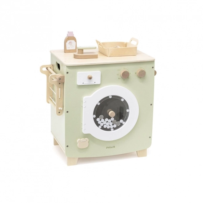 Houten wasmachine met plank, droger en accessoires