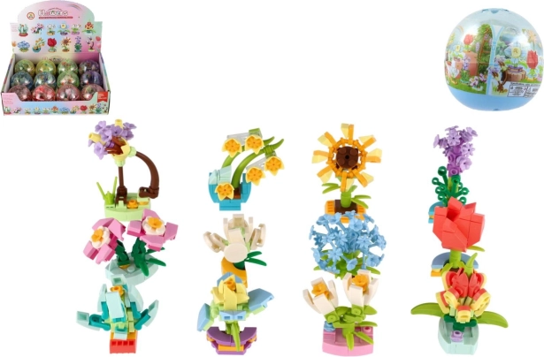 Mini Flower Building Kit in Capsule – Creative Plastic Blooms 6 cm, Assorted Types